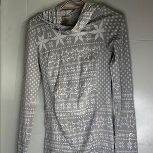 climawear Gray and White Fair Isle Hooded Sweater